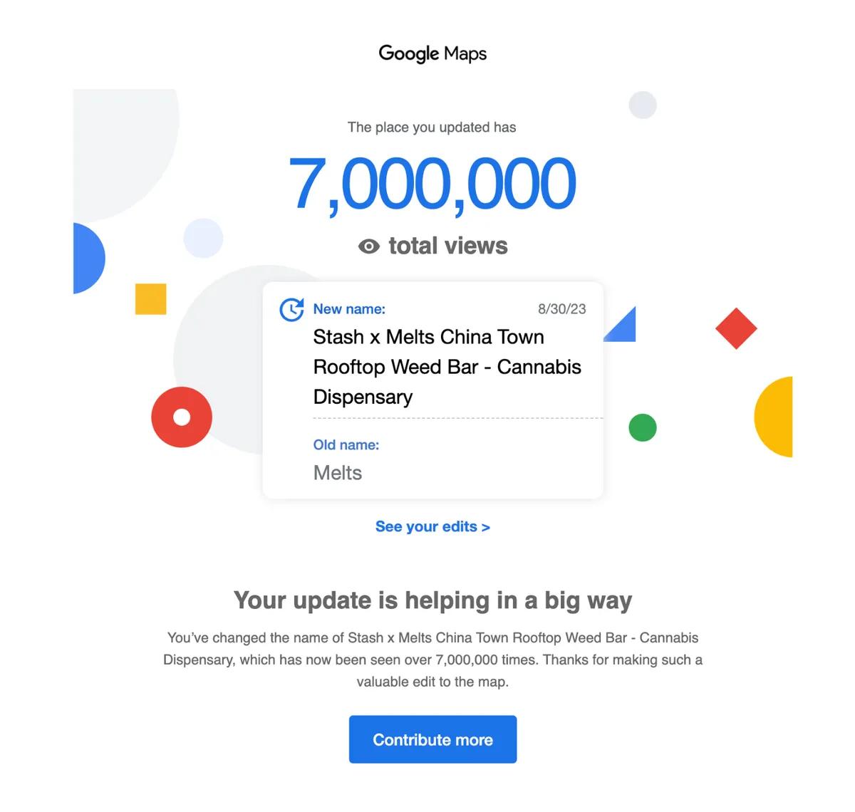 อีเมลจาก Google แจ้งยอดวิว 7,000,000 และสถิติ Google Business Profile